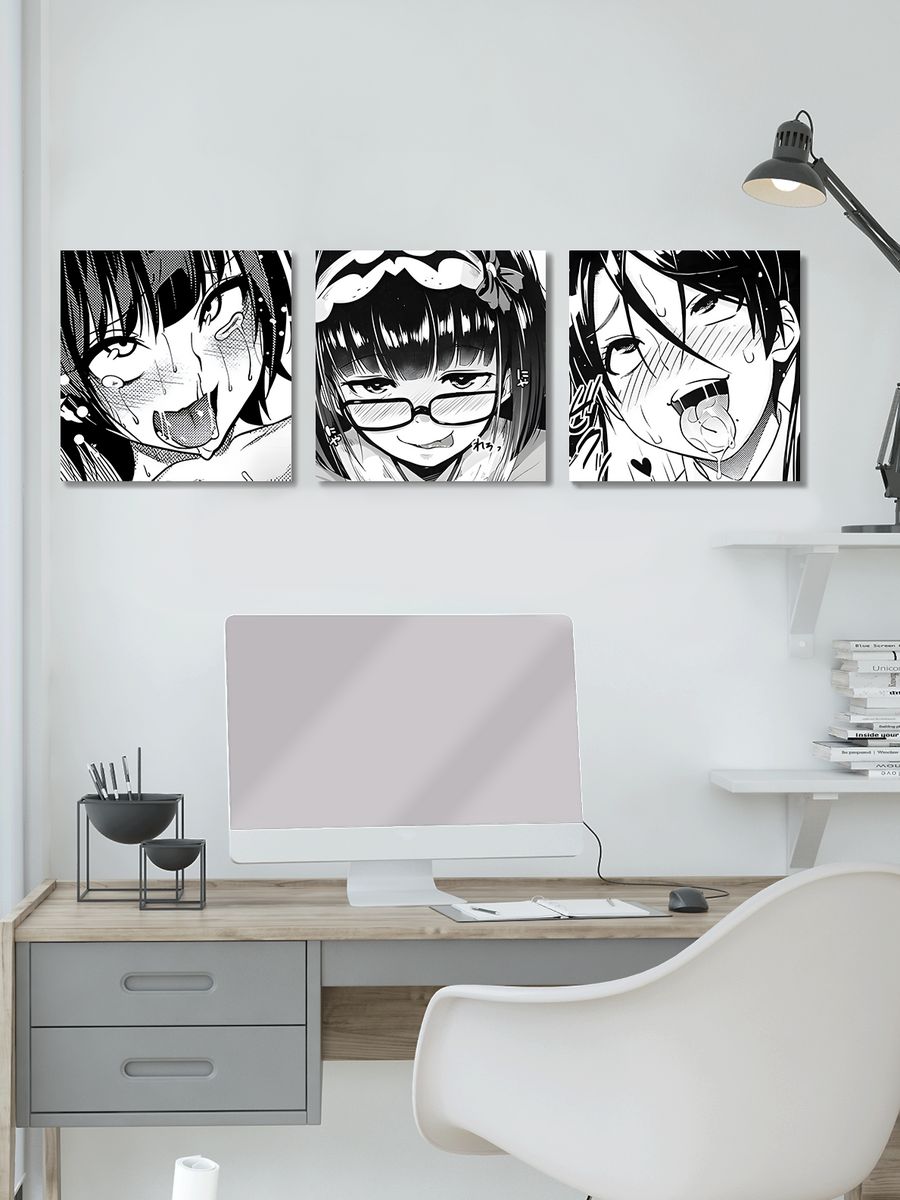 картинка Модульные картины 30х30 3шт Anime Аниме Девочки Ахэгао от магазина Каждому Своё