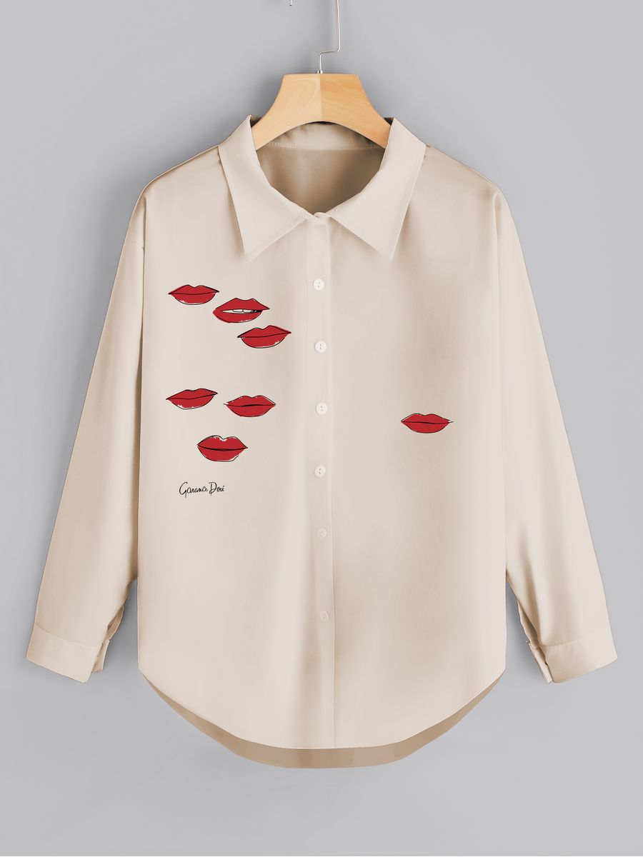 картинка Рубашка женская оверсайз|Поцелуи|Губы|Линии|Женский силуэт от магазина Каждому Своё