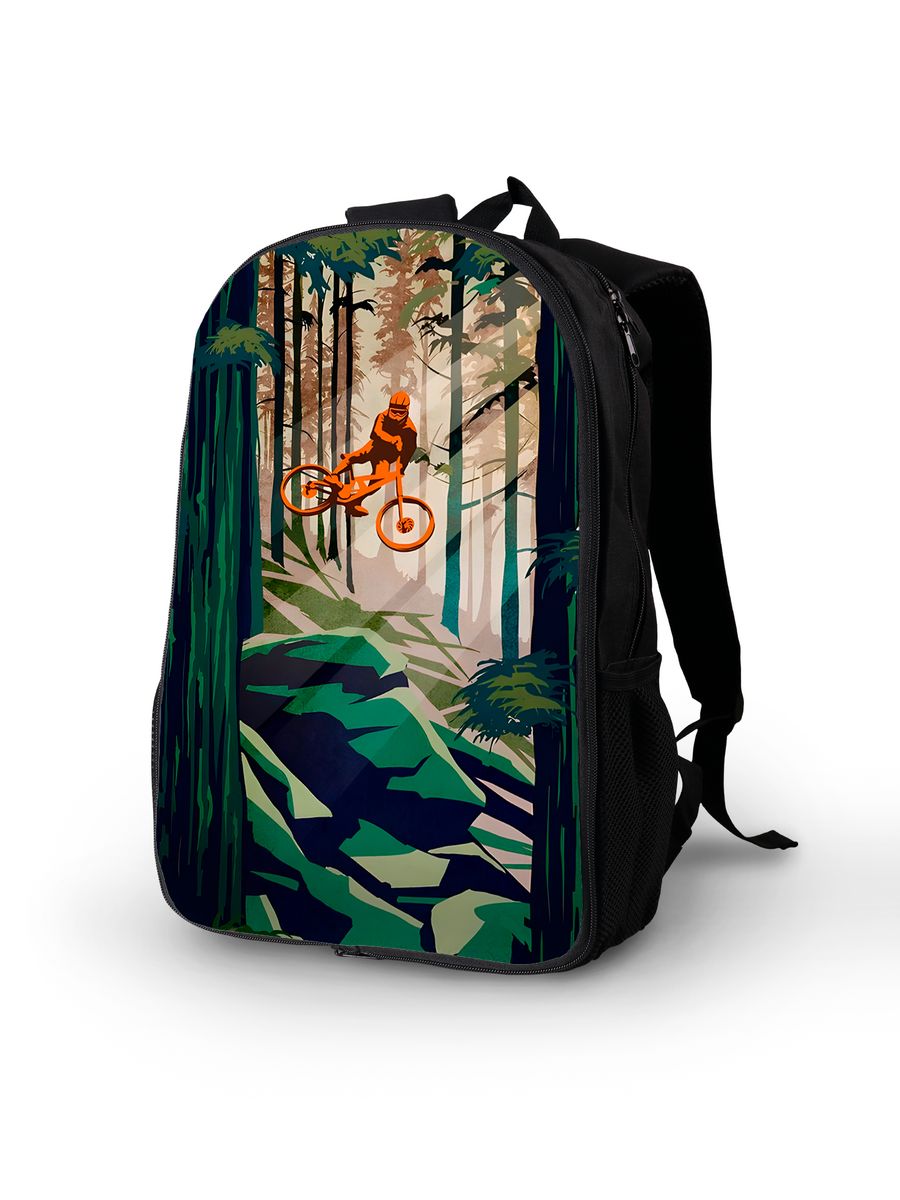 картинка Рюкзак|Спорт|Sport|Велоспорт|Пейзаж|Лес|Камни|Велосипедист от магазина Каждому Своё