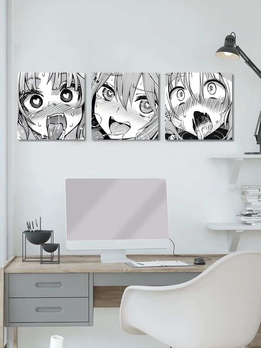 картинка Модульные картины 30х30 3шт Anime Аниме Девочки Ахэгао от магазина Каждому Своё