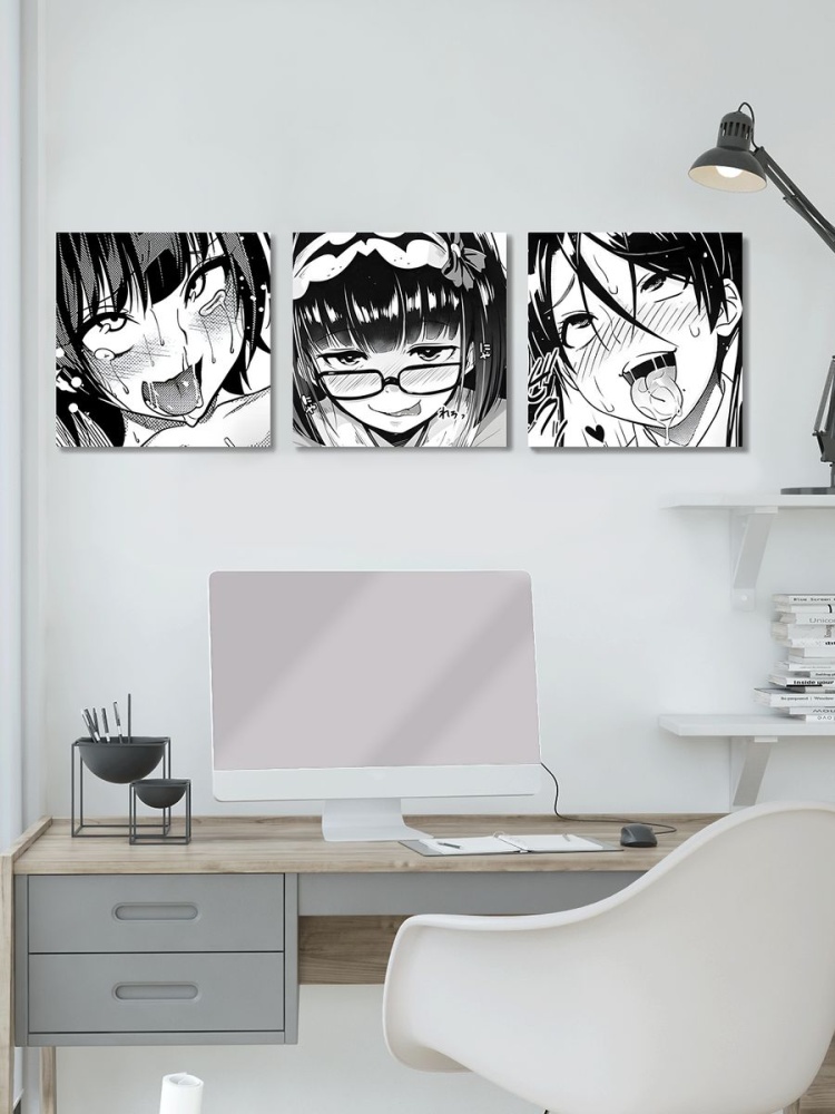 картинка Модульные картины 30х30 3шт Anime Аниме Девочки Ахэгао от магазина Каждому Своё
