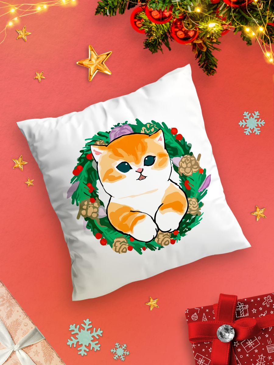 картинка Новогодняя подушка Котики Cats New Year Рождество 2024 от магазина Каждому Своё
