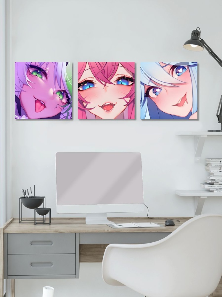картинка Модульные картины 30х30 3шт Anime Аниме Девочки Ахэгао от магазина Каждому Своё