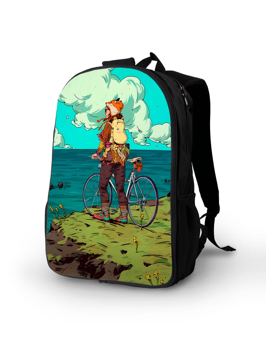 картинка Рюкзак|Спорт|Велоспорт|Пейзаж|Горизонт|Море|Велосипедист от магазина Каждому Своё