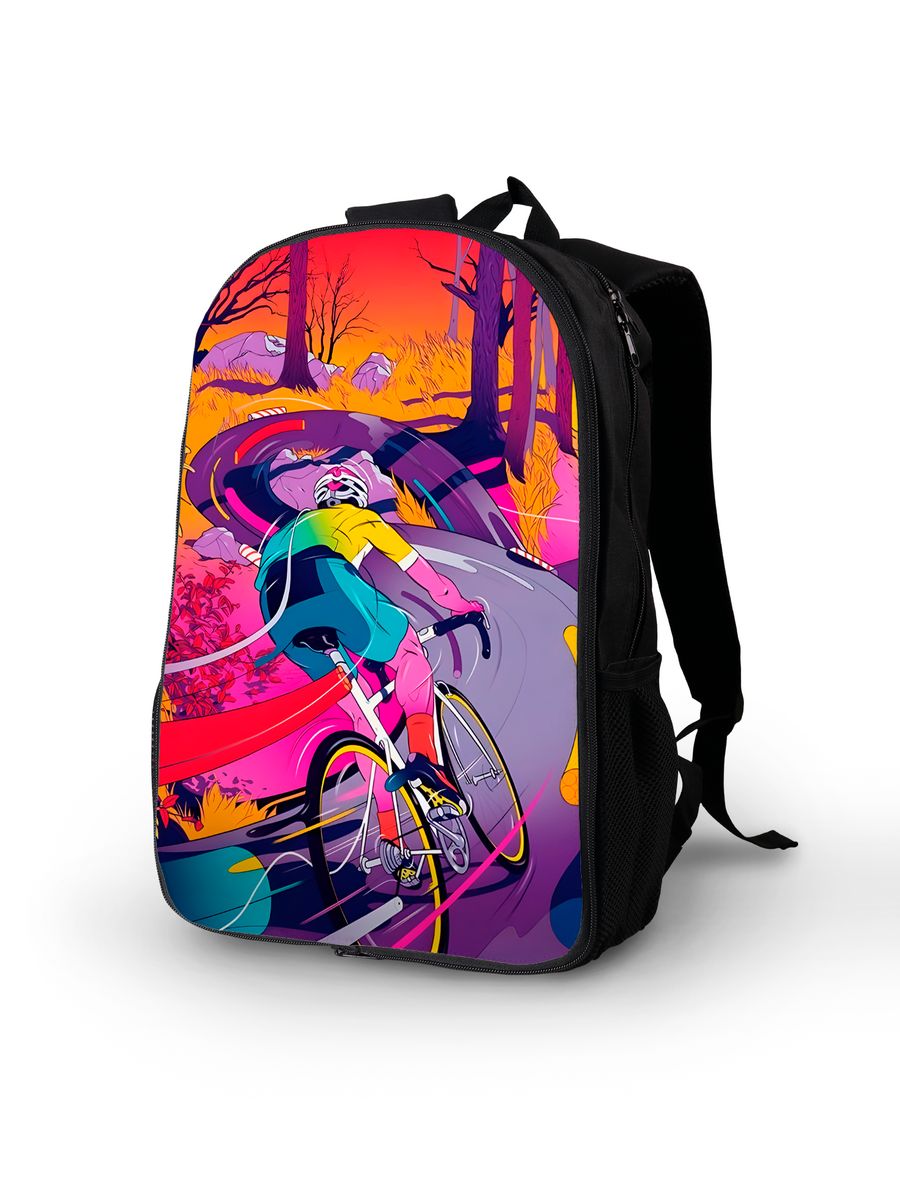 картинка Рюкзак|Спорт|Sport|Велоспорт|Пейзаж|Лес|Дорога|Велосипедист от магазина Каждому Своё