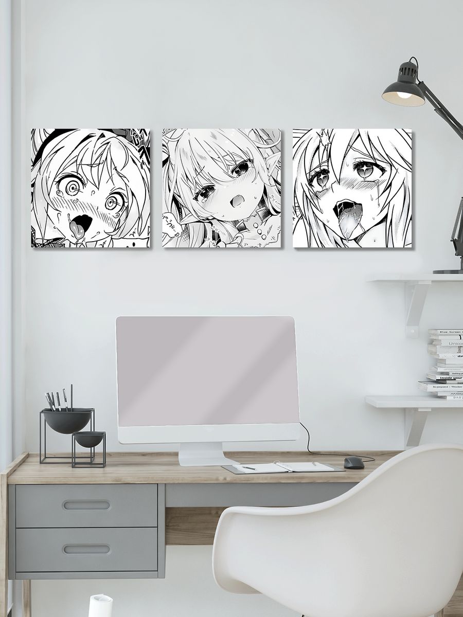 картинка Модульные картины 30х30 3шт Anime Аниме Девочки Ахэгао от магазина Каждому Своё