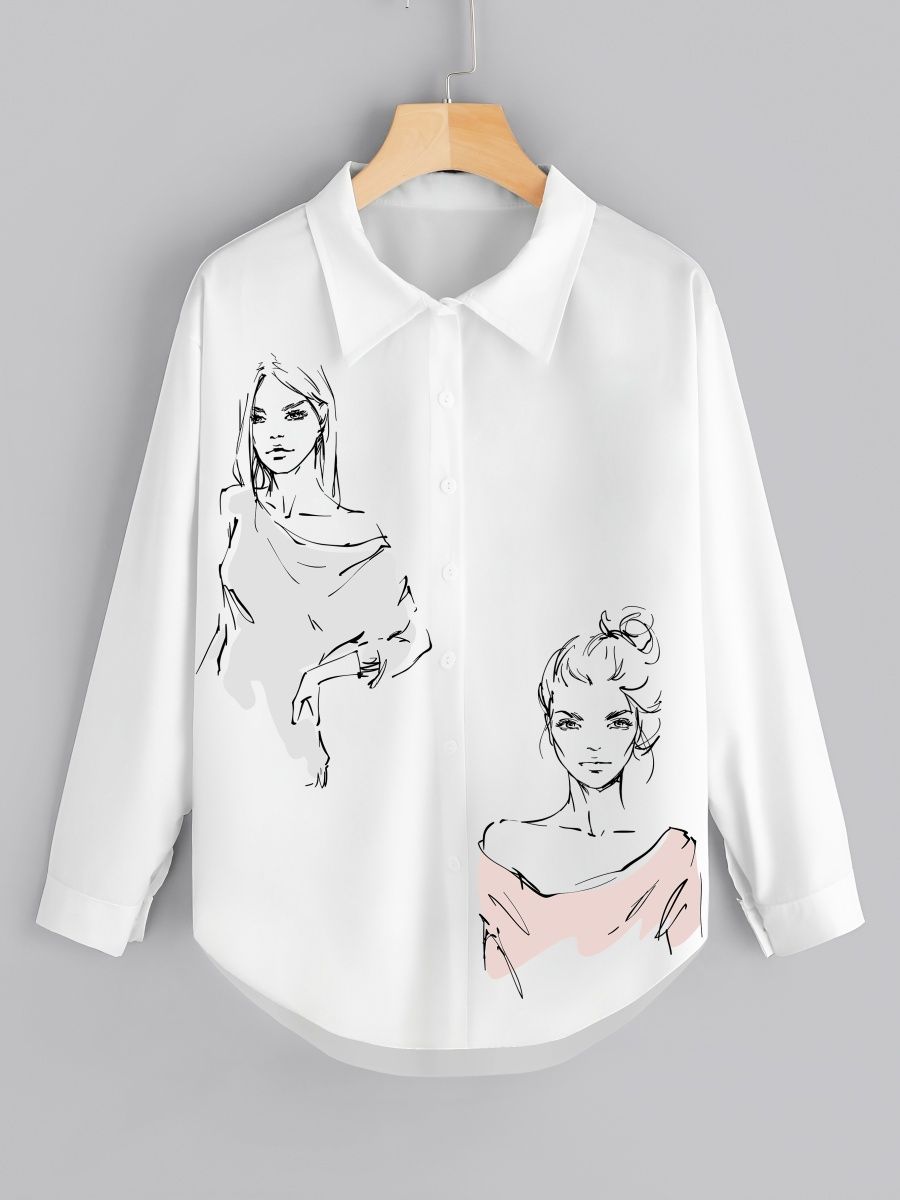картинка Рубашка женская оверсайз|Девушка|Женский силуэт|Лайн арт от магазина Каждому Своё