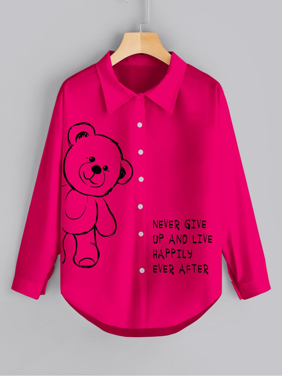 картинка Рубашка женская оверсайз|Надписи|Never give up|Мишка от магазина Каждому Своё